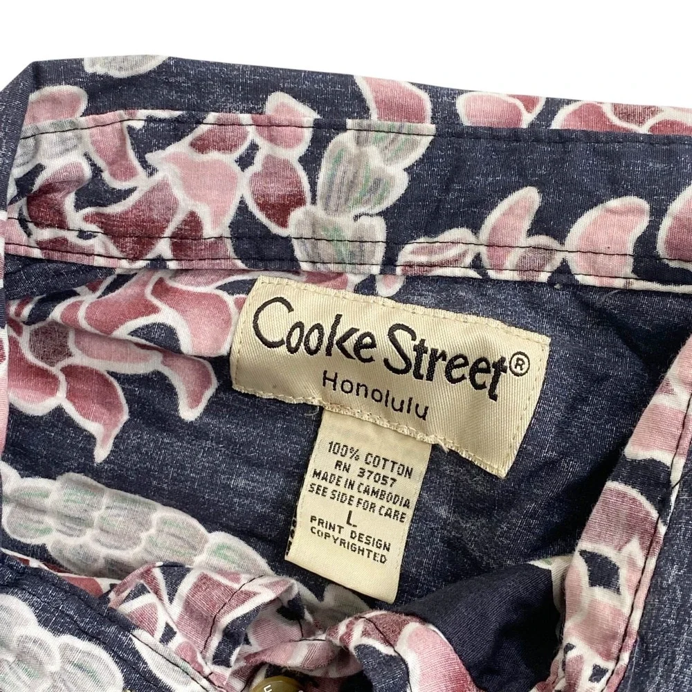Cooke Street Hawaiian Aloha Shirt Large Floral Flowers Vines Reverse Print Black